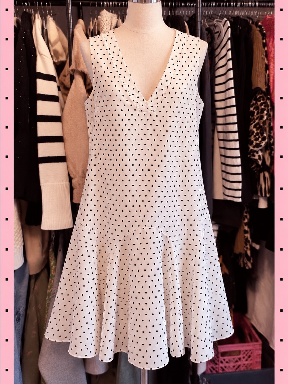 J. Crew White Sleeveless Polka Dot V-Neck Midi Dress